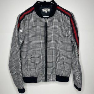 Black White & Red Check Bomber Jacket